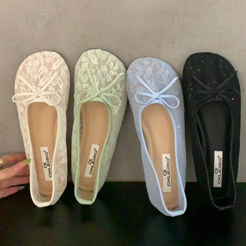 Xajzpa Summer Fashion Concise Round Head  Women Ballet Flats Low Heels Bow Mesh Party Slide Mules Casual Shoes Zapatos De Mujer